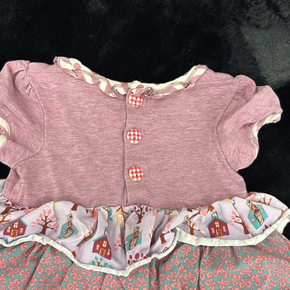 Matilda Jane Pink Purple Ruffled Dress Houses Bows Chickens Polka Dots 12-18M - Picture 12 of 16